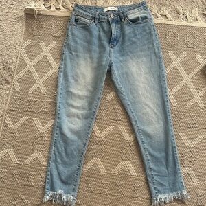 KanCan Light Blue Frayed Hem Cropped Jeans